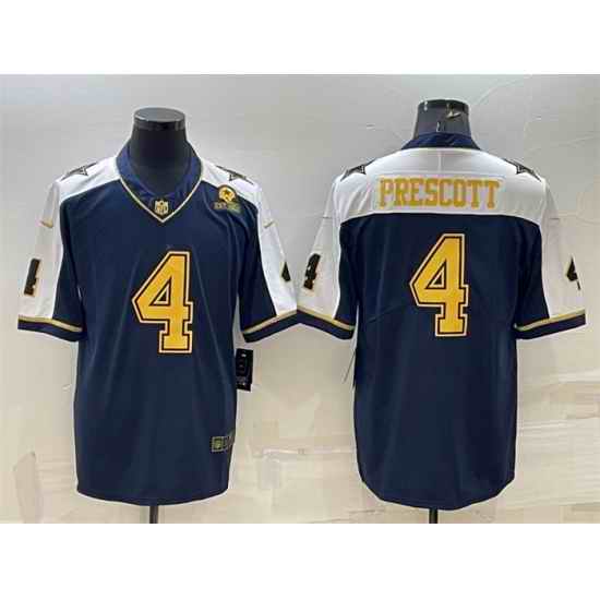 Men Dallas Cowboys 4 Dak Prescott Navy Gold Edition With 1960 Patch Limited Stitched Football Jersey